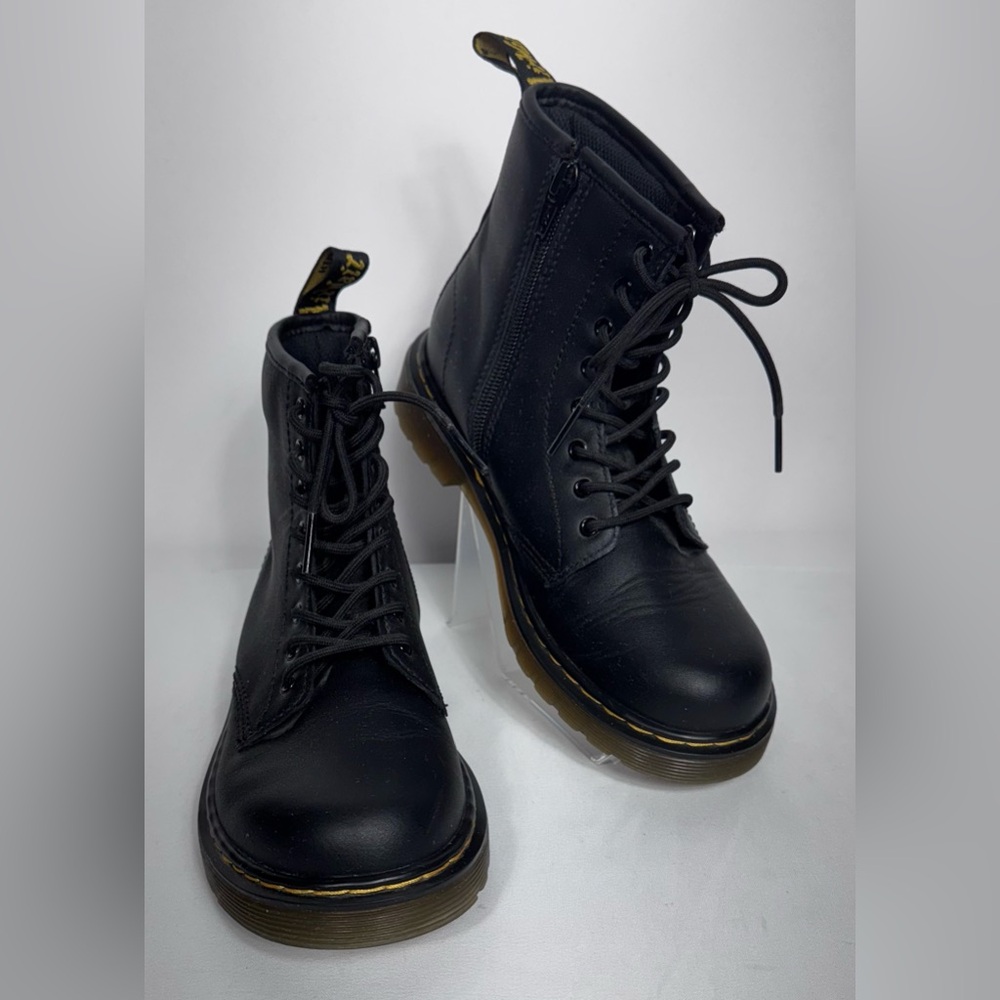 Dr Martens Doc Kids Youth Size 3 Black Leather Combat Side Zip Boots 1460J